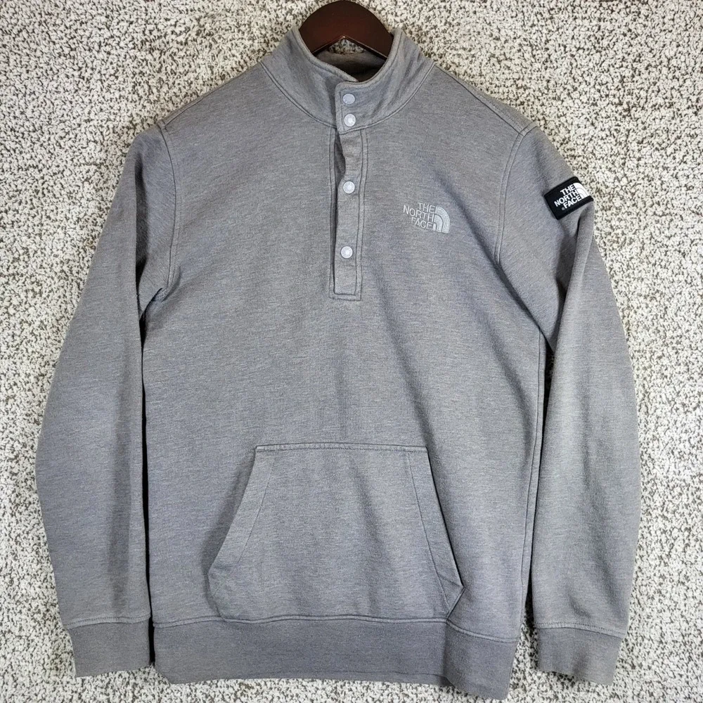 The North‎ Face Mens Small Pullover Sweatshirt Gray Button Mock Neck Pocket